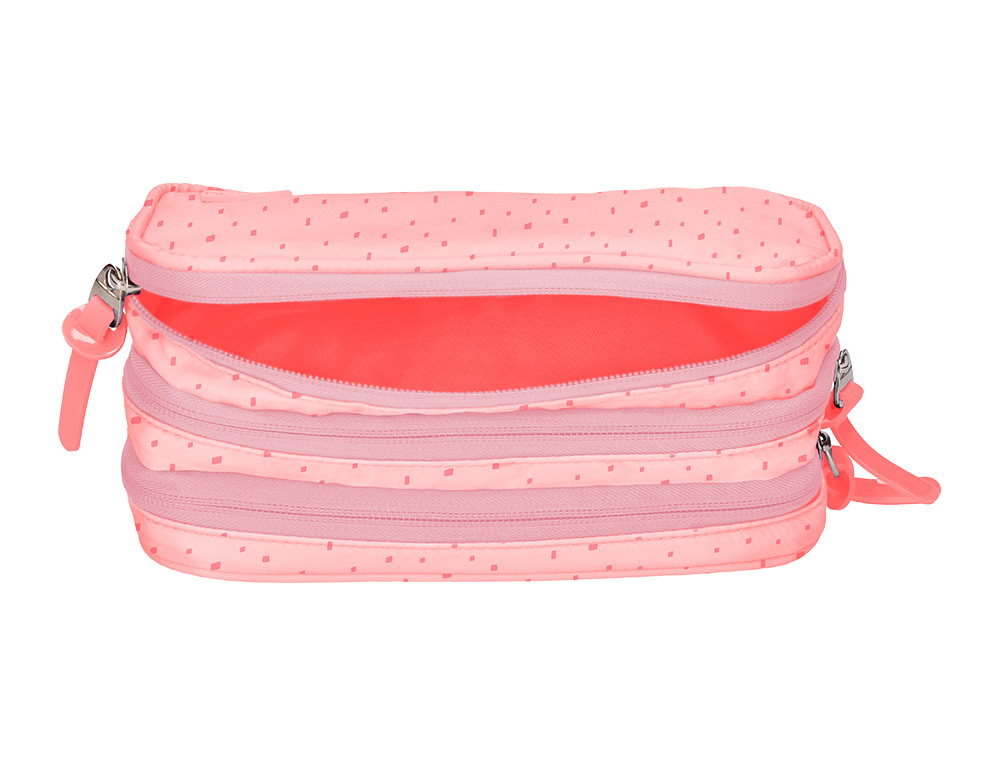 TROUSSE LIDERPAPEL SCOLAIRE 3 COMPARTIMENTS COLORIS ROSE