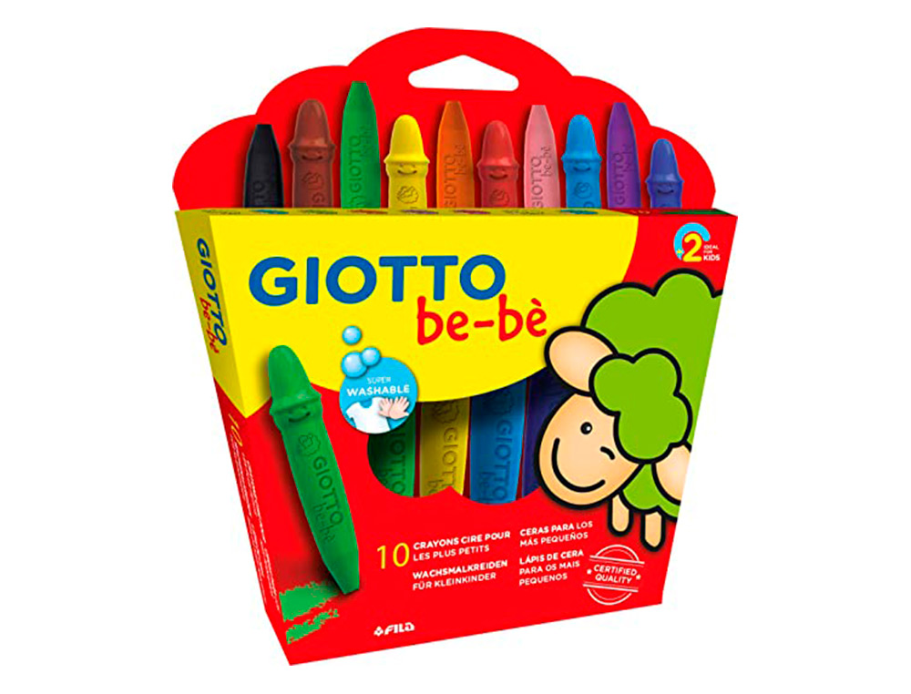 CRAYON CIRE COULEUR GIOTTO BE-BÈ + 1 TAILLE-CRAYON ÉTUI 10 UNITÉS