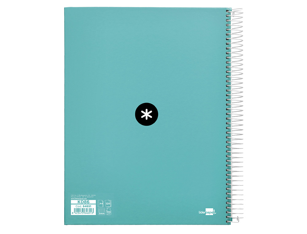 CAHIER SPIRALE ANTARTIK A4 240P 90G REMBORDE QUADRILLAGE 5MM MICROPERFORE 5 BANDES 4 TROUS COLORIS MENTHE