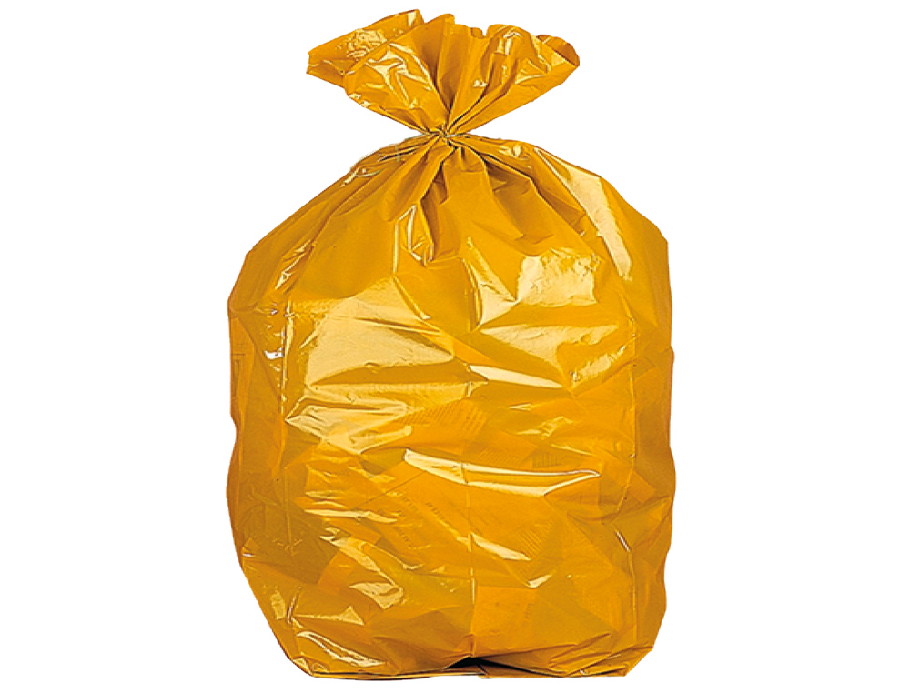 SAC POUBELLE DOMESTIQUE 55X60CM LIENS COULISSANTS CALIBRE 120 CAPACIT 23L COLORIS JAUNE ROULEAU 15 UNITS