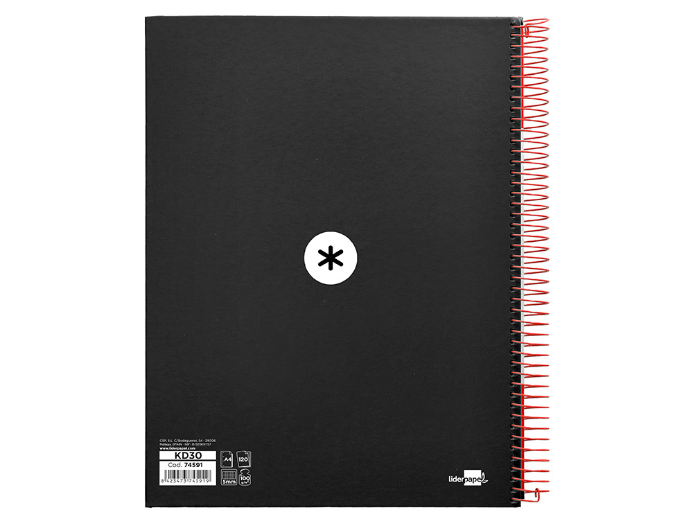 CAHIER SPIRALE ANTARTIK A4 240P 90G COUVERTURE REMBORDEE QUADRILLAGE 5MM 4 TROUS       COIL-LOCK COLORIS NOIR