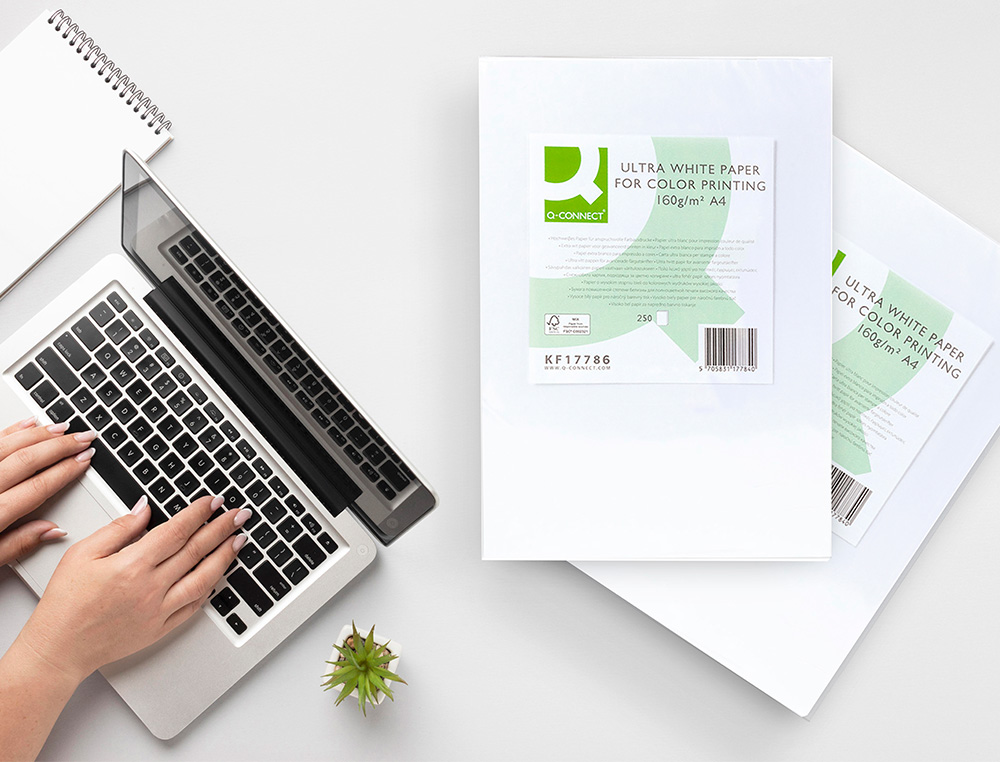 PAPIER Q-CONNECT MULTIFONCTION ULTRAWHITE A4 160G/M2 BLANCHEUR 170 OPACITÉ 96 RIGIDITÉ 60 250 FEUILLES