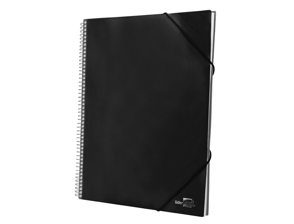 PROTGE-DOCUMENTS LIDERPAPEL POLYPROPYLNE COUVERTURE RIGIDE SPIRALE 50 POCHETTES FIXES A4 210X297MM COLORIS NOIR