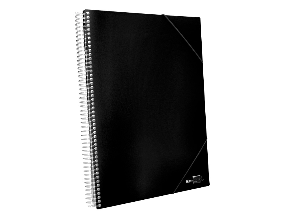 PROTGE-DOCUMENTS LIDERPAPEL POLYPROPYLNE COUVERTURE RIGIDE SPIRALE 50 POCHETTES FIXES A4 210X297MM COLORIS NOIR