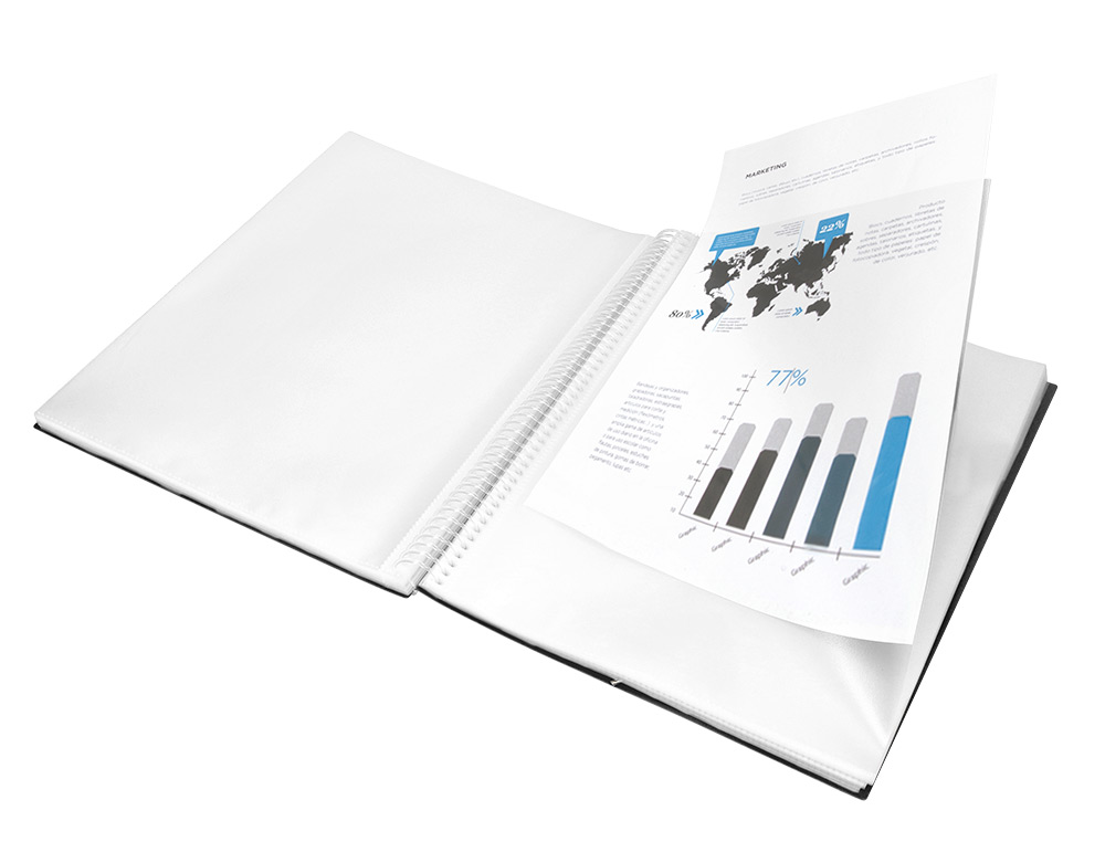 PROTGE-DOCUMENTS LIDERPAPEL POLYPROPYLNE COUVERTURE RIGIDE SPIRALE 50 POCHETTES FIXES A4 210X297MM COLORIS NOIR