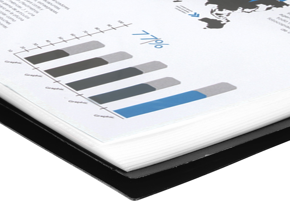 PROTGE-DOCUMENTS LIDERPAPEL POLYPROPYLNE COUVERTURE RIGIDE SPIRALE 50 POCHETTES FIXES A4 210X297MM COLORIS NOIR