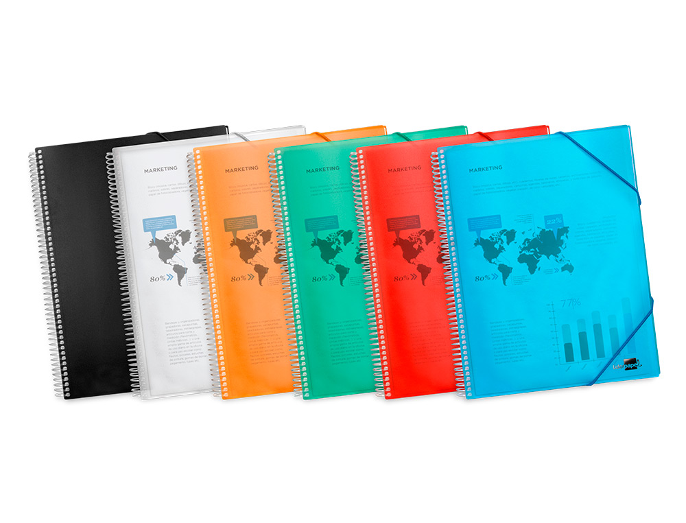 PROTGE-DOCUMENTS LIDERPAPEL POLYPROPYLNE COUVERTURE RIGIDE SPIRALE 50 POCHETTES FIXES A4 210X297MM COLORIS NOIR
