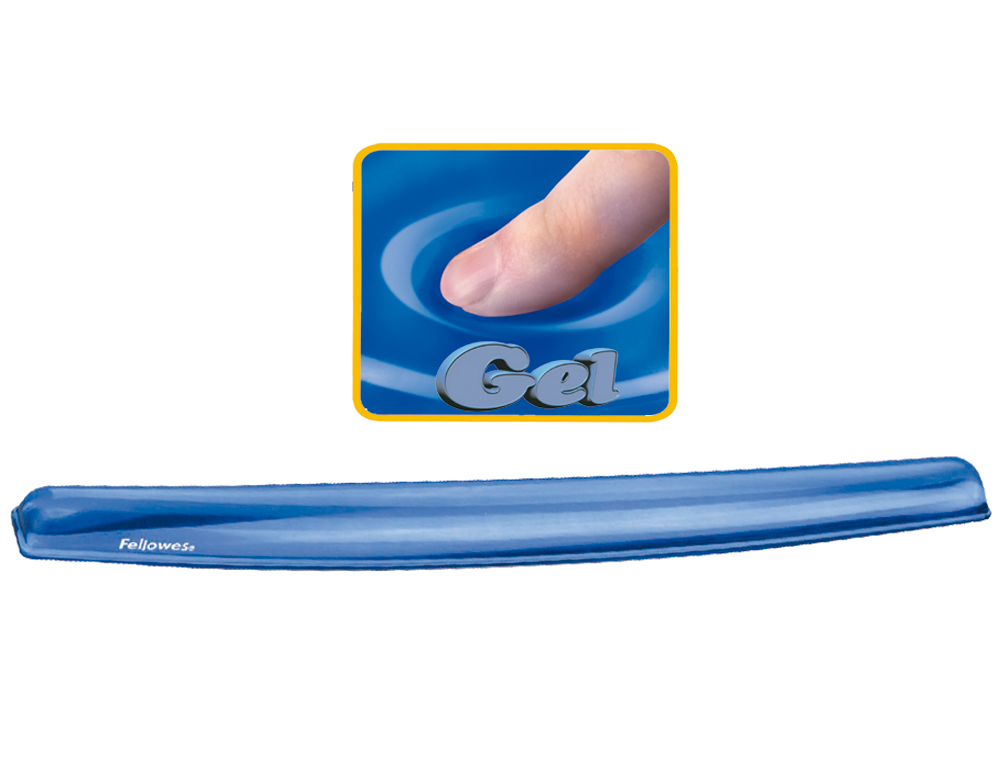 REPOSE-POIGNETS FELLOWES GEL CRYSTAL POUR CLAVIERS POLYURTHANE COLORIS BLEU TRANSPARENT