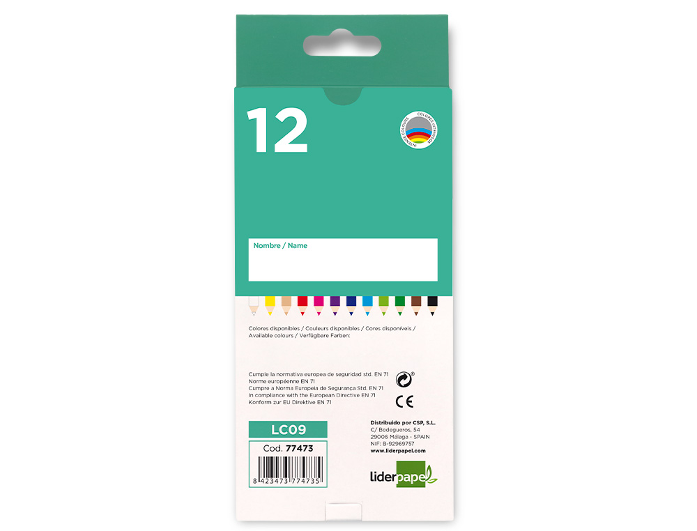 CRAYON COULEUR LIDERPAPEL AQUARELLABLE COLORIS ASSORTIS TUI CARTON 12 UNITS