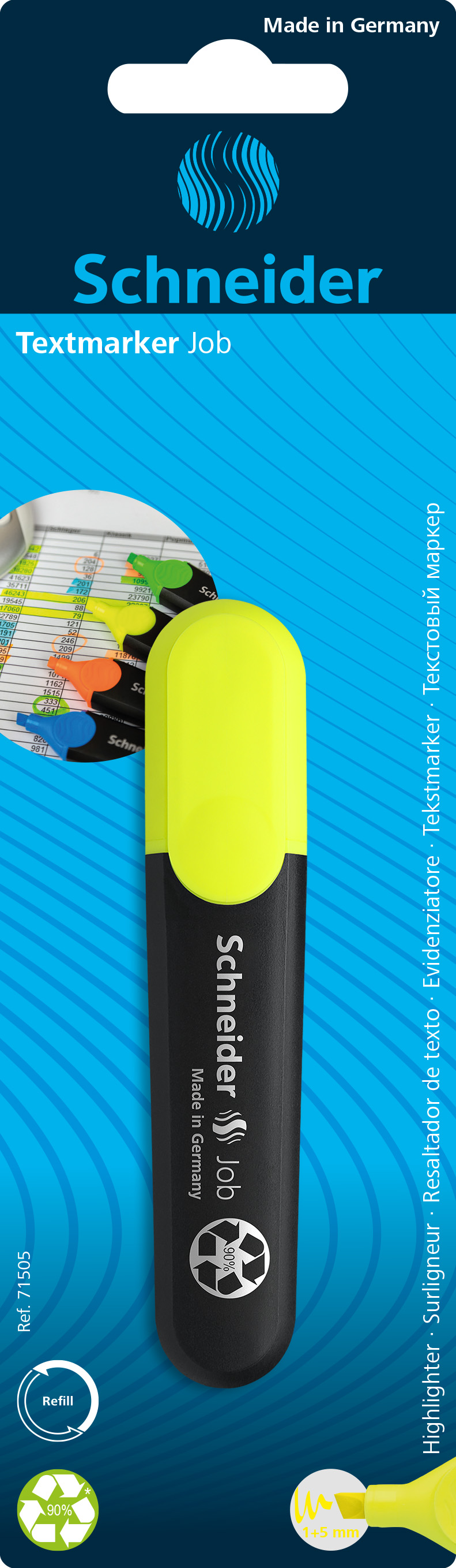 SURLIGNEUR SCHNEIDER JOB POINTE BISEAUTEE RECHARGEABLE AVEC MAXX 660 REFILL STATION  RESISTE EVAPORATION JAUNE