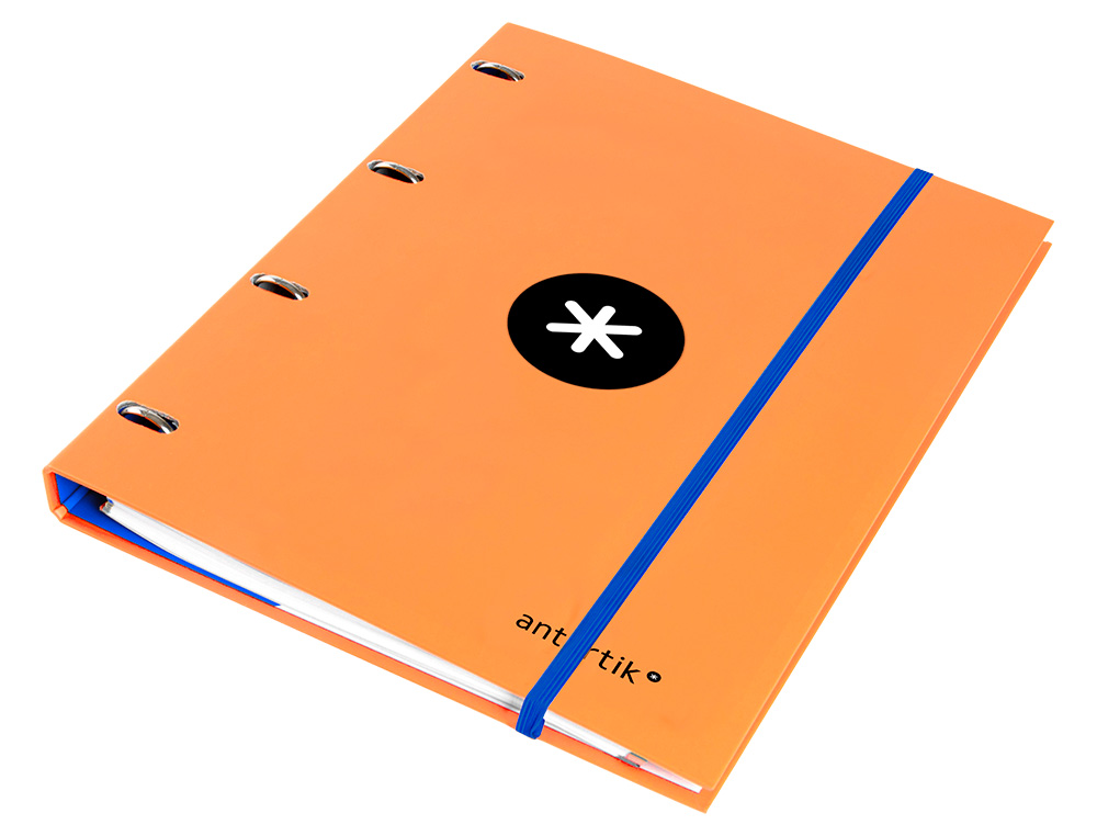 CLASSEUR ANTARTIK 4 ANNEAUX RONDS 25MM A4 CARTON REMBORDÉ FEUILLETS MOBILES QUADRILLAGE 5MM COLORIS ORANGE