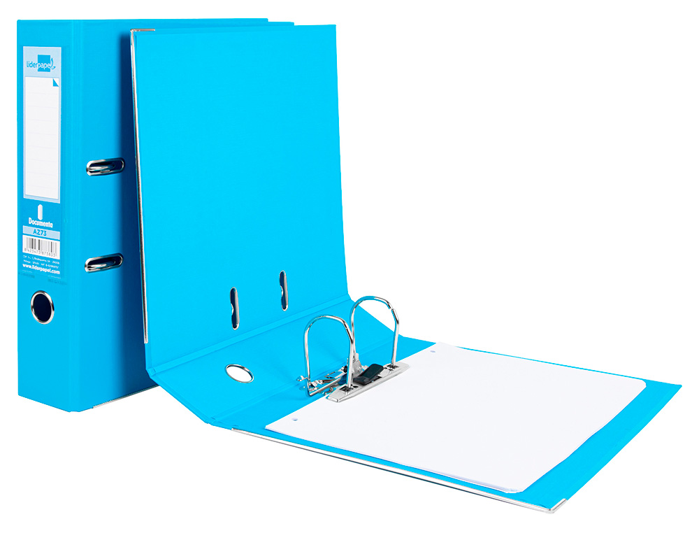 CLASSEUR LEVIER LIDERPAPEL A4 DOCUMENTA CARTON REMBORD 1,9MM DOS 75MM RADO MTALLIQUE COLORIS BLEU CIEL