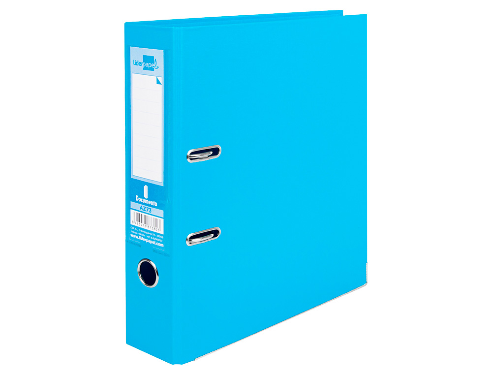 CLASSEUR LEVIER LIDERPAPEL A4 DOCUMENTA CARTON REMBORD 1,9MM DOS 75MM RADO MTALLIQUE COLORIS BLEU CIEL