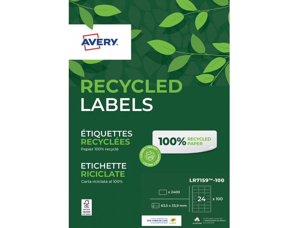 ETIQ.LAS.RECY 63.5X33.9 100F24ETIQUETTE RECYCLEE - AVERY - IMPRESSION LASER - 63.5X33.9MM - 100 FEUILLES