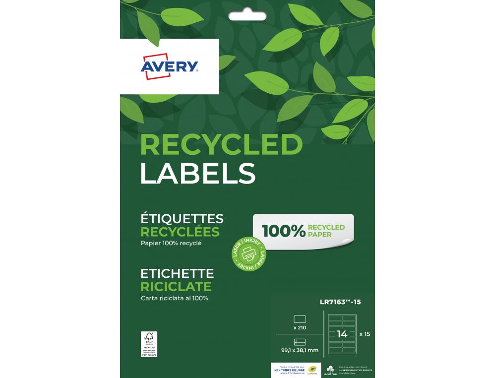 ETIQ.LAS.RECY 99.1X38.1 15F210ETIQUETTE RECYCLEE - AVERY - IMPRESSION LASER - 99.1X38.1MM - 15 FEUILLES