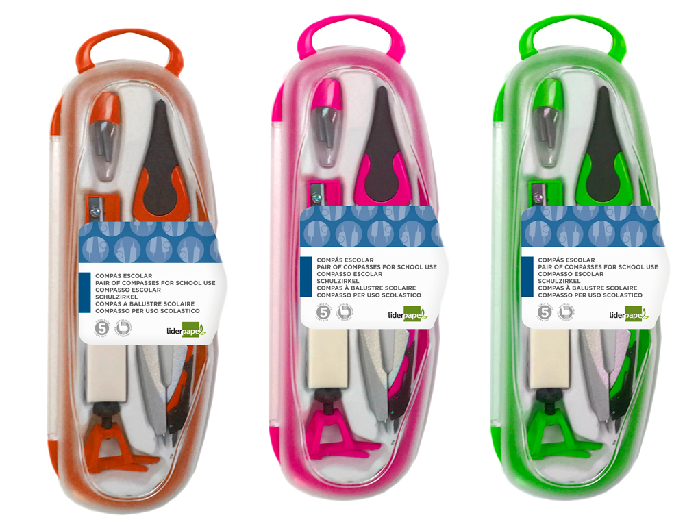 COMPAS LIDERPAPEL ADAPTATEUR UNIVERSEL MINES TAILLE-MINES  ET GOMME COLORIS ASSORTIS