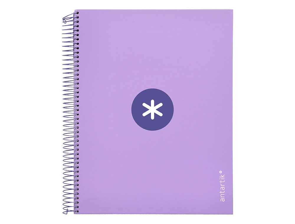 CAHIER SPIRALE ANTARTIK A4 240P 90G REMBORDE QUADRILLAGE 5MM MICROPERFORE 5 BANDES 4   TROUS COLORIS LAVANDE