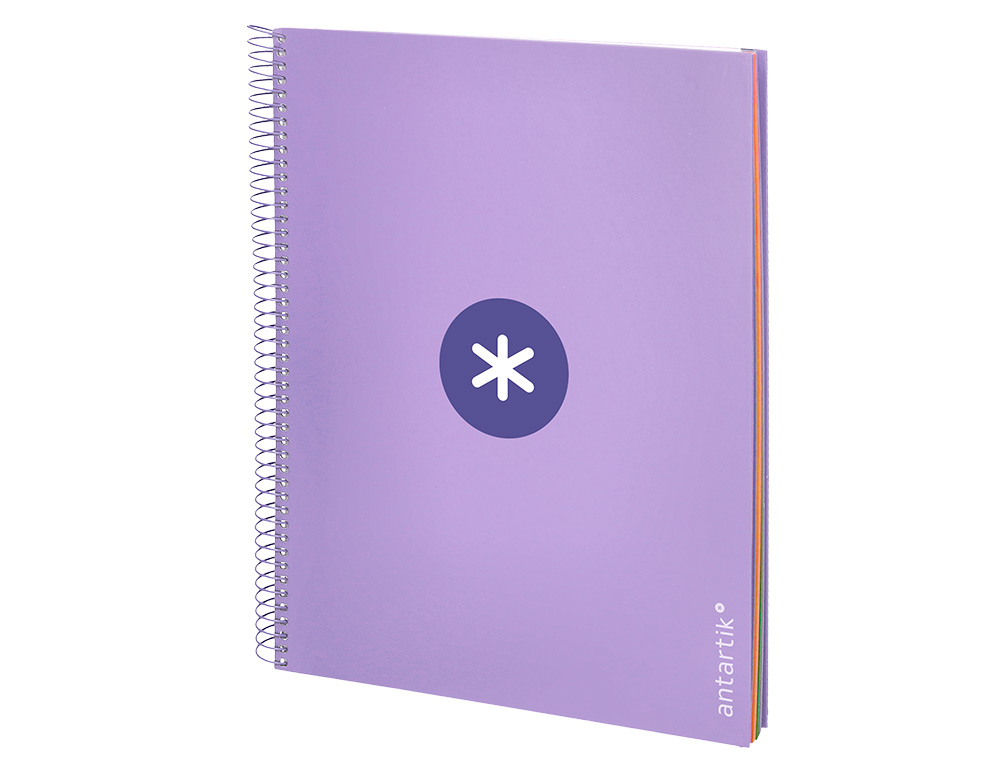 CAHIER SPIRALE ANTARTIK A4 240P 90G REMBORDE QUADRILLAGE 5MM MICROPERFORE 5 BANDES 4   TROUS COLORIS LAVANDE