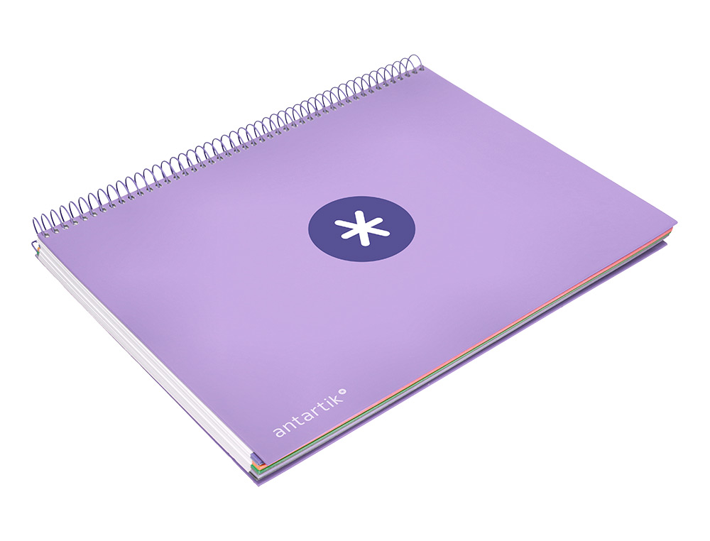 CAHIER SPIRALE ANTARTIK A4 240P 90G REMBORDE QUADRILLAGE 5MM MICROPERFORE 5 BANDES 4   TROUS COLORIS LAVANDE