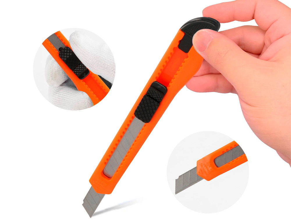 CUTTER XD-05Q-CONNECT LAME RETRACTABLE INTERCHANGEABLE ENACIER 9MM PRECOUPEE FREIN DE  SECURITE