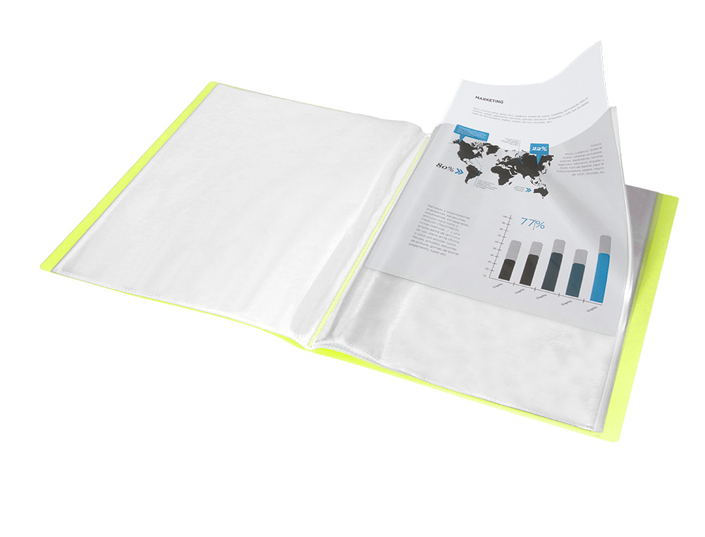 PROTEGE-DOCUMENTS LIDERPAPEL POLYPROPYLENE COUVERTURE      FLEXIBLE 40 POCHETTES FIXES   A4 220X297MM JAUNE FLUO