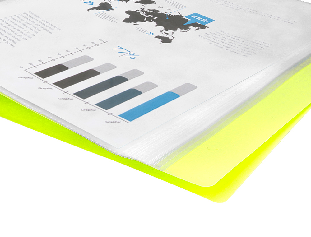 PROTEGE-DOCUMENTS LIDERPAPEL POLYPROPYLENE COUVERTURE      FLEXIBLE 40 POCHETTES FIXES   A4 220X297MM JAUNE FLUO