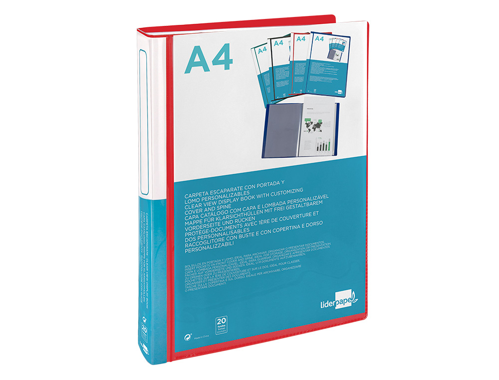 PROTEGE-DOCS LIDERPAPEL KANGOUROU PERSONNALISABLE     POLYPRO 20 POCHETTES FIXES A4 210X297MM ROUGE TRANSLUCIDE