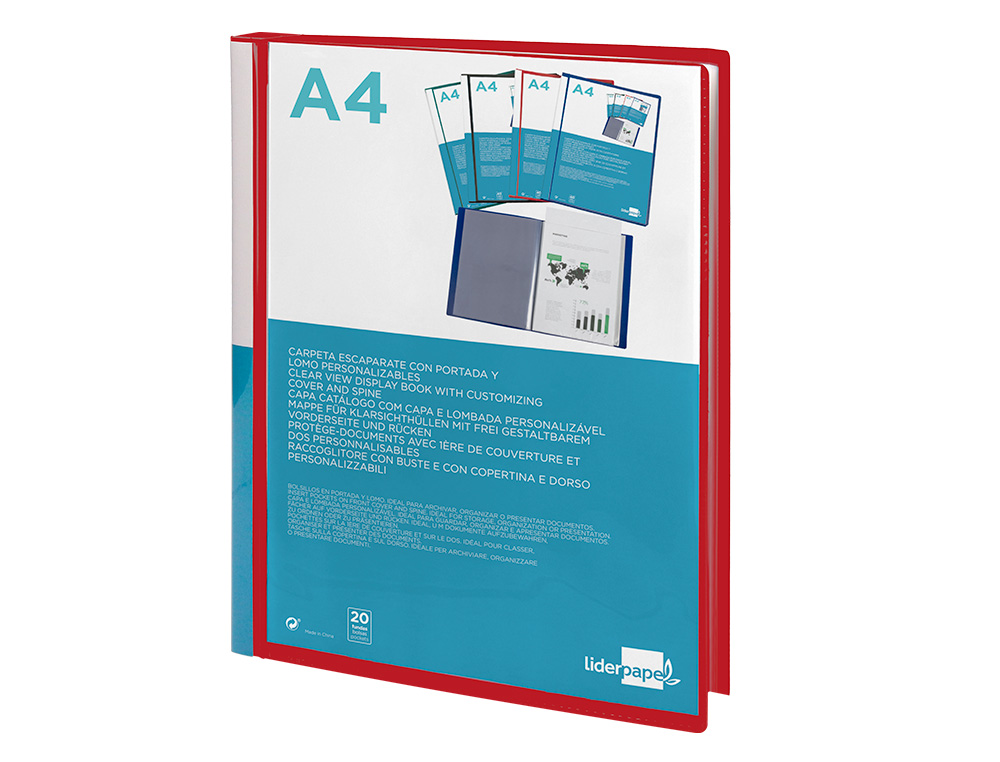 PROTEGE-DOCS LIDERPAPEL KANGOUROU PERSONNALISABLE     POLYPRO 20 POCHETTES FIXES A4 210X297MM ROUGE TRANSLUCIDE