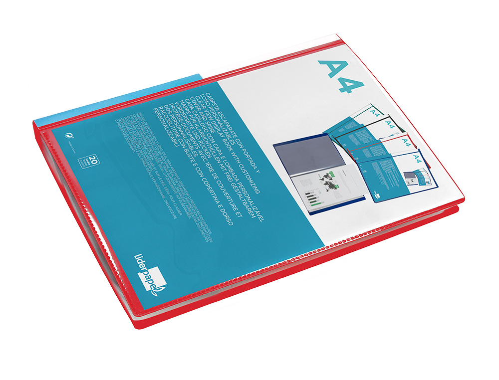 PROTEGE-DOCS LIDERPAPEL KANGOUROU PERSONNALISABLE     POLYPRO 20 POCHETTES FIXES A4 210X297MM ROUGE TRANSLUCIDE