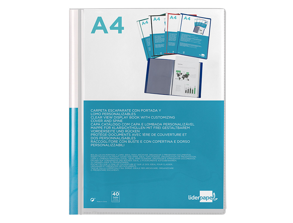 PROTEGE-DOCS LIDERPAPEL KANGOUROU PERSONNALISABLE     POLYPRO 40 POCHETTES FIXES A4 210X297MM TRANSPARENT