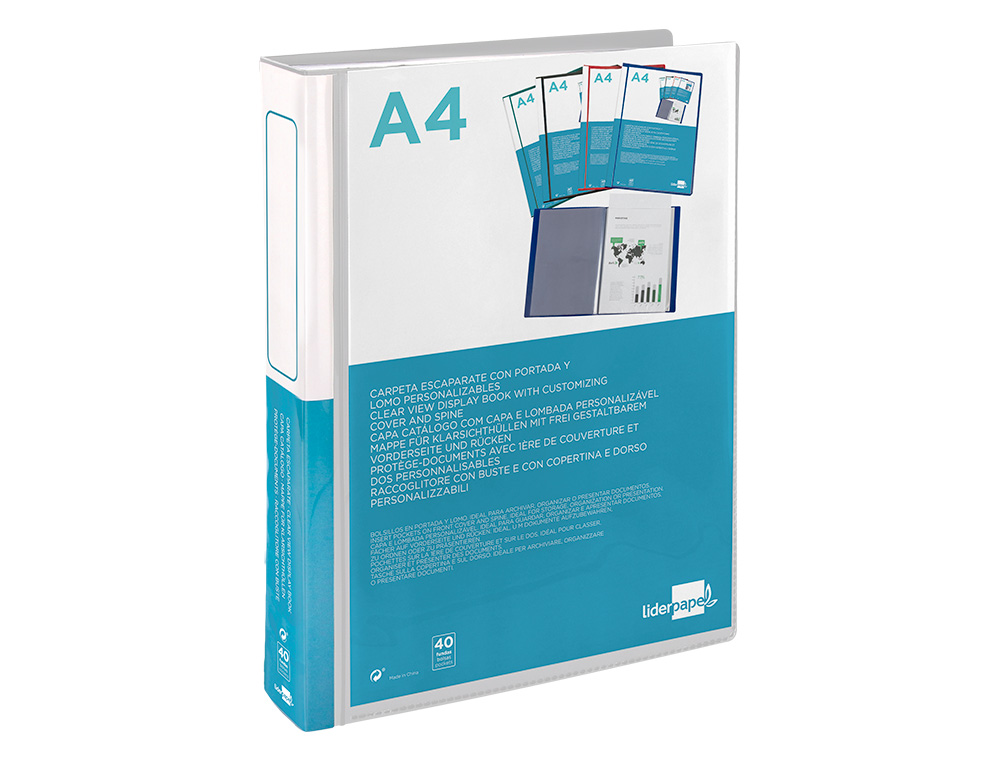 PROTEGE-DOCS LIDERPAPEL KANGOUROU PERSONNALISABLE     POLYPRO 40 POCHETTES FIXES A4 210X297MM TRANSPARENT