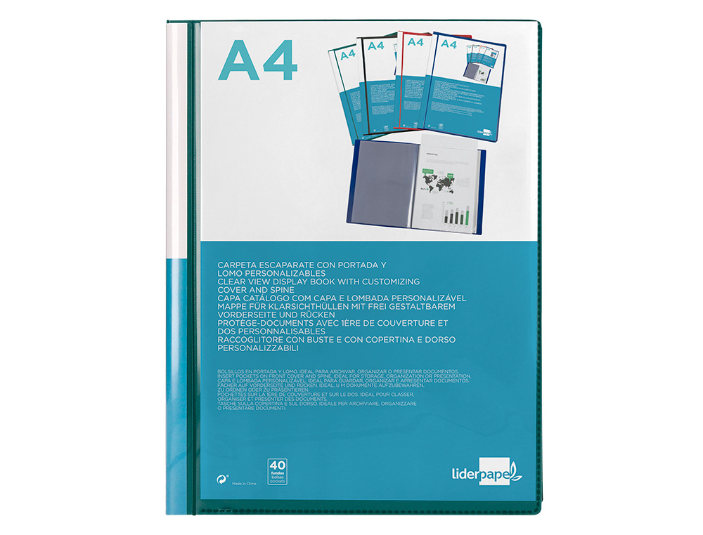 PROTEGE-DOCS LIDERPAPEL KANGOUROU PERSONNALISABLE     POLYPRO 40 POCHETTES FIXES A4 210X297MM VERT TRANSLUCIDE