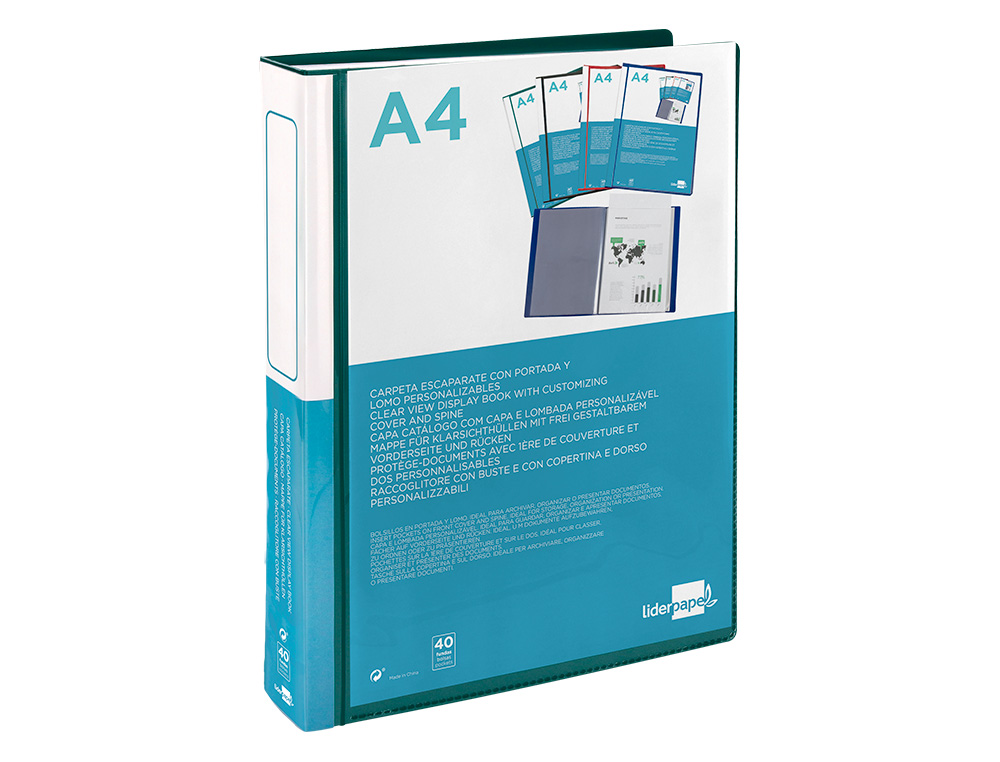 PROTEGE-DOCS LIDERPAPEL KANGOUROU PERSONNALISABLE     POLYPRO 40 POCHETTES FIXES A4 210X297MM VERT TRANSLUCIDE
