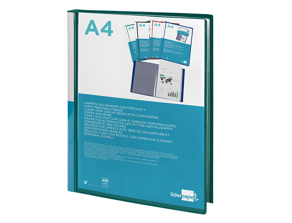 PROTEGE-DOCS LIDERPAPEL KANGOUROU PERSONNALISABLE     POLYPRO 40 POCHETTES FIXES A4 210X297MM VERT TRANSLUCIDE
