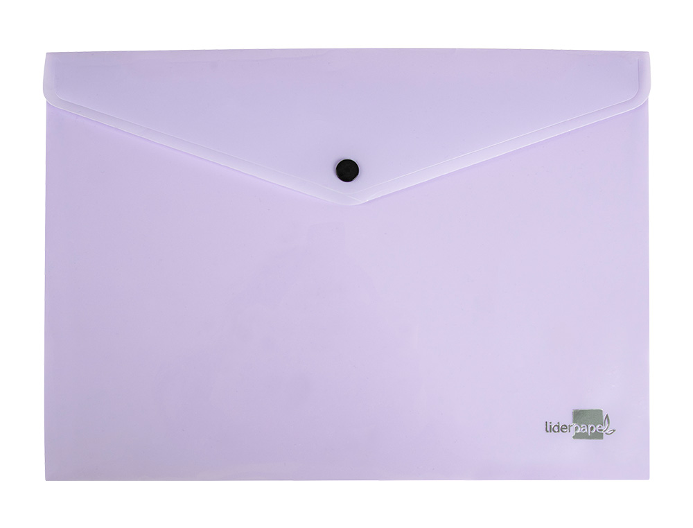 POCHETTE ENVELOPPE LIDERPAPEL POLYPROPYLENE 180 MICRONS A4  97X210MM 50F FERMETURE BOUTON LAVANDE OPAQUE
