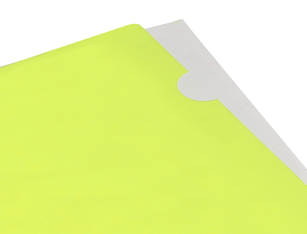 POCHETTE COIN LIDERPAPEL POLYPROPYLENE 180 MICRONS A4  210X297MM CAPACITE 20F        COLORIS JAUNE FLUO