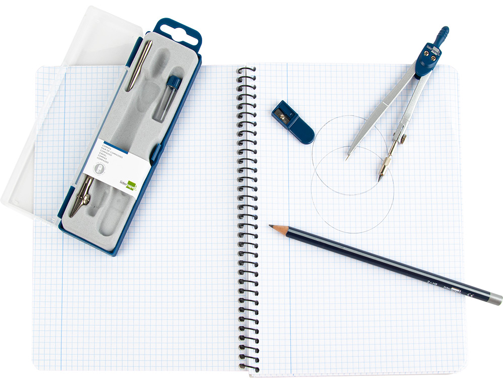 COMPAS LIDERPAPEL SCOLAIRE CIRCONFRENCE 38CM LONGUEUR 12.5CM TAILLE-MINES TIRE-LIGNE MINE 2MM