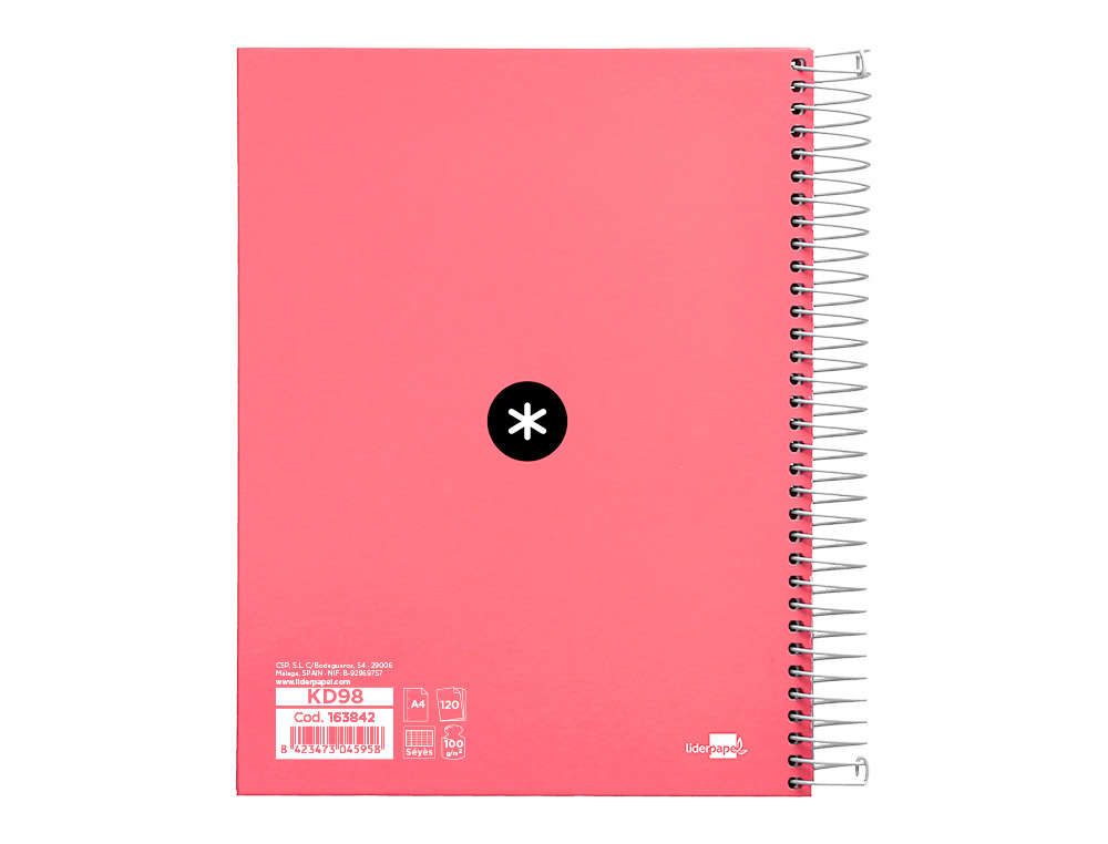 CAHIER SPIRALE ANTARTIK A4 100G COUVERTURE REMBORDEE     SEYES SANS BANDES 4 TROUS     COLORIS CORAIL