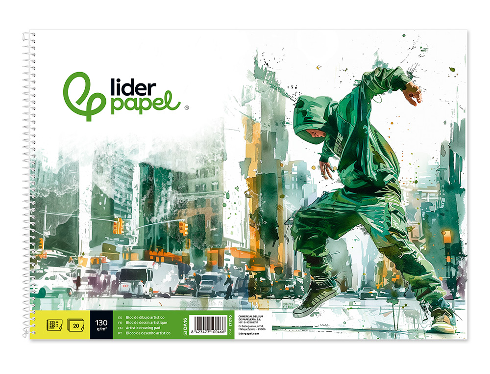 BLOC PAPIER DESSIN LIDERPAPEL URBAN SPIRALE 230X325MM       130G/M2 SANS ENCADREMENT      MICROPERFORE 20 FEUILLES