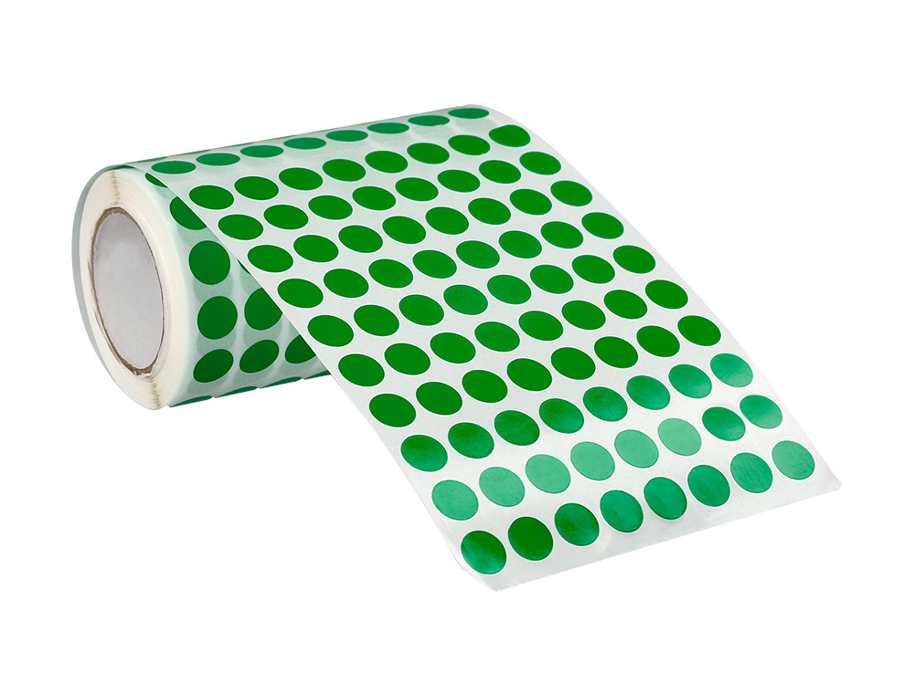PASTILLE ADHESIVE LIDERPAPEL DIAMETRE 10,5MM COLORIS VERT  ROULEAU 6000 UNITES BOITE     CARTON