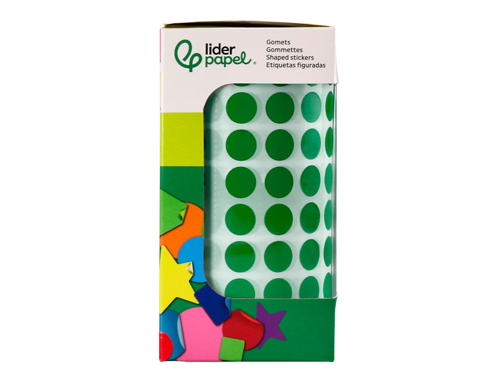 PASTILLE ADHESIVE LIDERPAPEL DIAMETRE 10,5MM COLORIS VERT  ROULEAU 6000 UNITES BOITE     CARTON