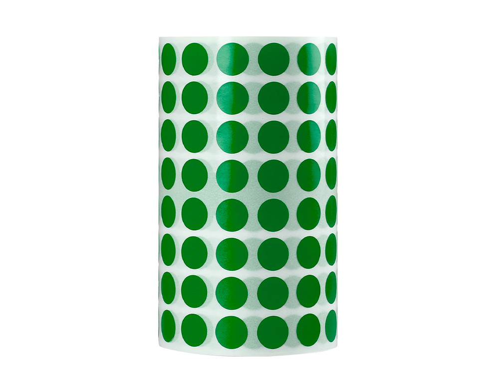 PASTILLE ADHESIVE LIDERPAPEL DIAMETRE 10,5MM COLORIS VERT  ROULEAU 6000 UNITES BOITE     CARTON