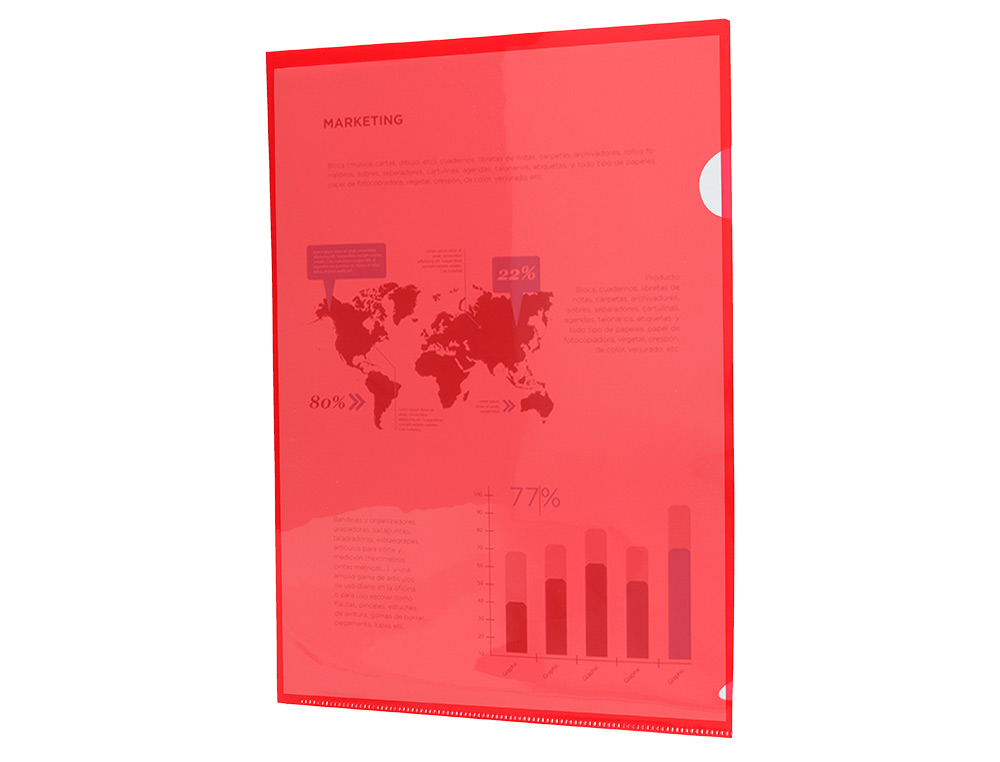 POCHETTE COIN LIDERPAPEL POLYPROPYLNE 180 MICRONS A4 210X297MM CAPACIT 20F COLORIS ROUGE TRANSPARENT