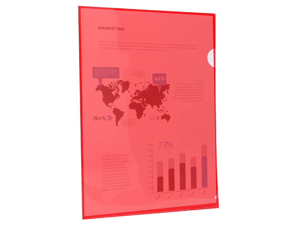 POCHETTE COIN LIDERPAPEL POLYPROPYLNE 180 MICRONS A4 210X297MM CAPACIT 20F COLORIS ROUGE TRANSPARENT