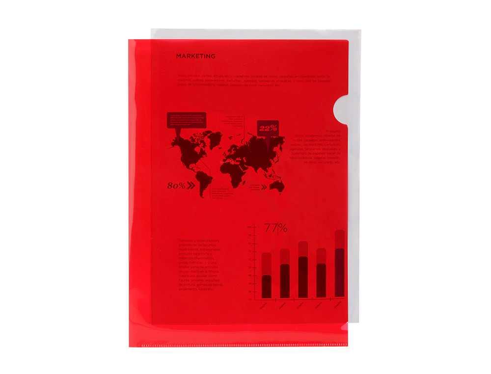 POCHETTE COIN LIDERPAPEL POLYPROPYLNE 180 MICRONS A4 210X297MM CAPACIT 20F COLORIS ROUGE TRANSPARENT