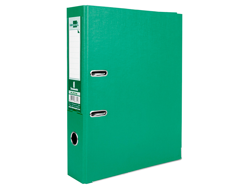 CLASSEUR LEVIER LIDERPAPEL DOCUMENTA A4+ CARTON REMBORDE DOS 75MM RADO METALLIQUE      COLORIS VERT