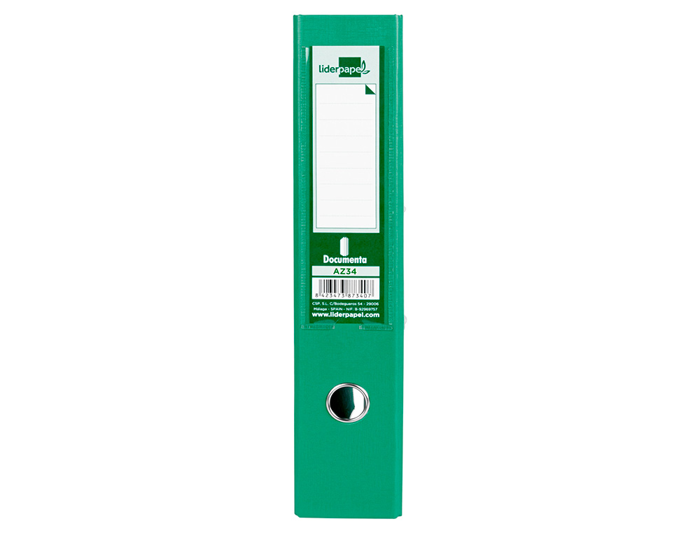 CLASSEUR LEVIER LIDERPAPEL DOCUMENTA A4+ CARTON REMBORDE DOS 75MM RADO METALLIQUE      COLORIS VERT