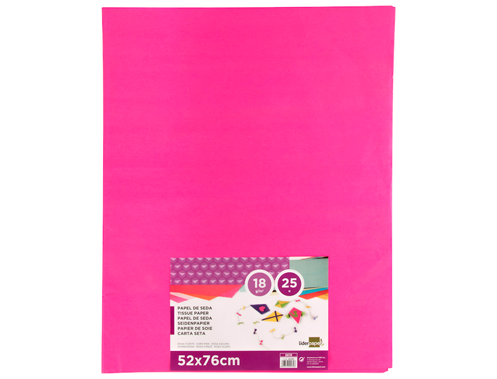 PAPIER DE SOIE LIDERPAPEL 52X76CM 18G/M2 UNICOLORE ROSE FONC SACHET 25F