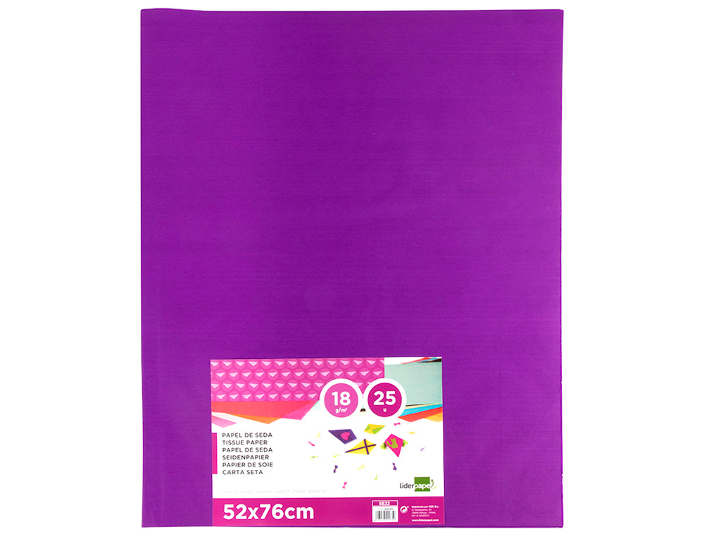 PAPIER DE SOIE LIDERPAPEL 52X76CM 18G/M2 UNICOLORE VIOLET SACHET 25F