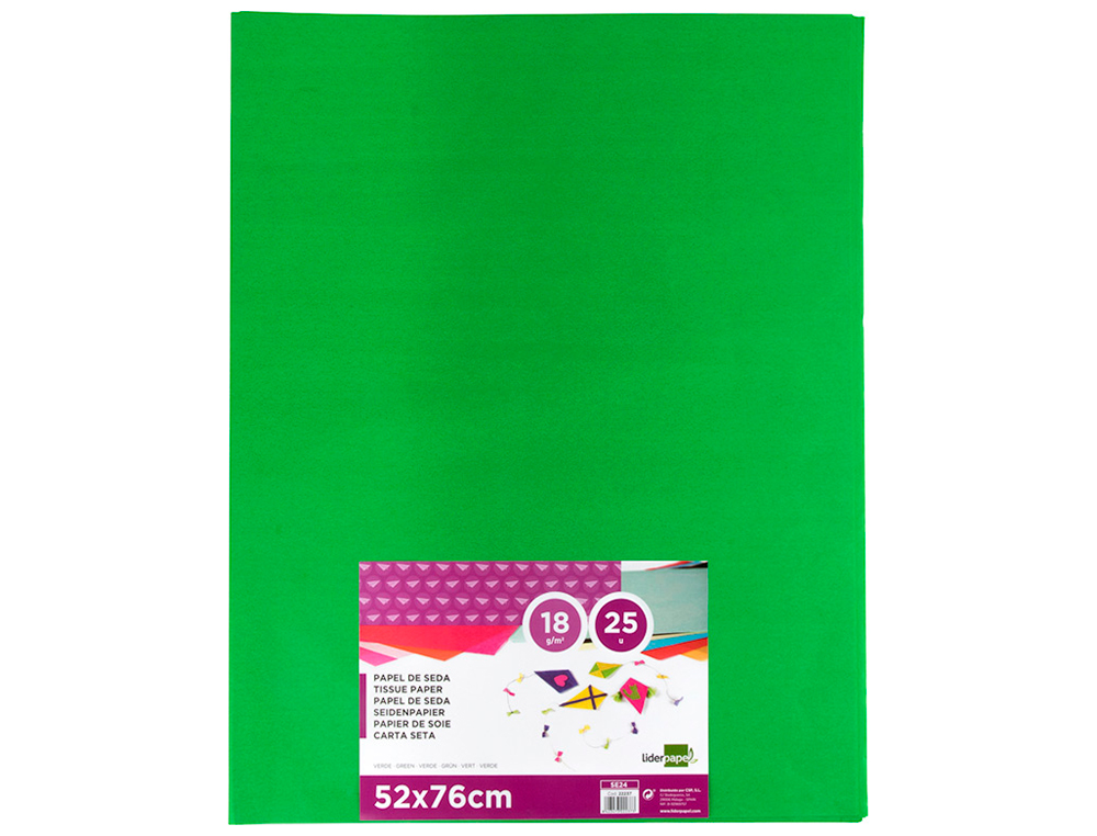 PAPIER DE SOIE LIDERPAPEL 52X76CM 18G/M2 UNICOLORE VERT MOYEN SACHET 25F